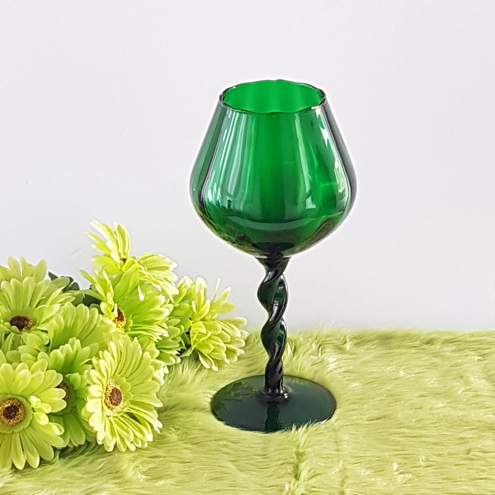 Vintage Green Empoli Glass Vase: Mid Century Modern Pedestal Candy Dish